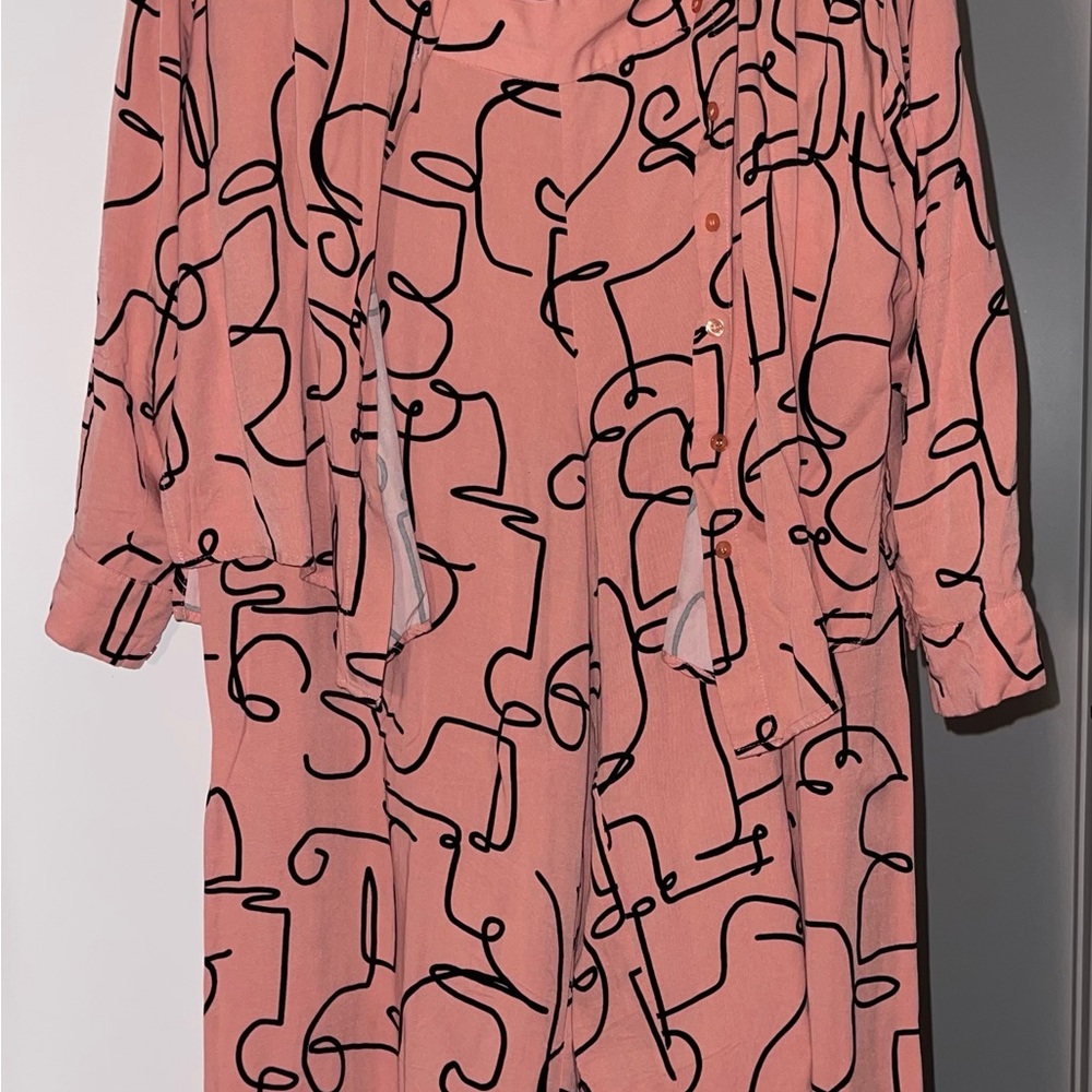 Elloqui Pink Abstract Print Button-Up Shirt and Pant Set - Picture 3 of 4